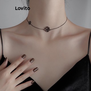 Lovito Colares de Metal Básicos para Mulheres L60AD032 (Preto)
