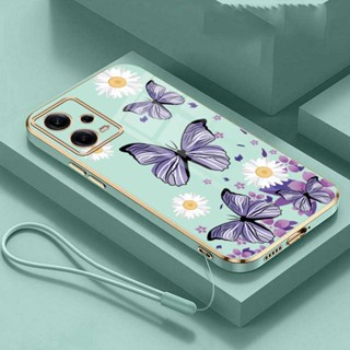 Xiaomi POCO X5 5G X5 X4 Pro 5G X6 X4 X3 GT X3 NFC Borboleta Flor De Tampa Do Telefone Revestimento Brilhante À Prova De Choque Com Alça