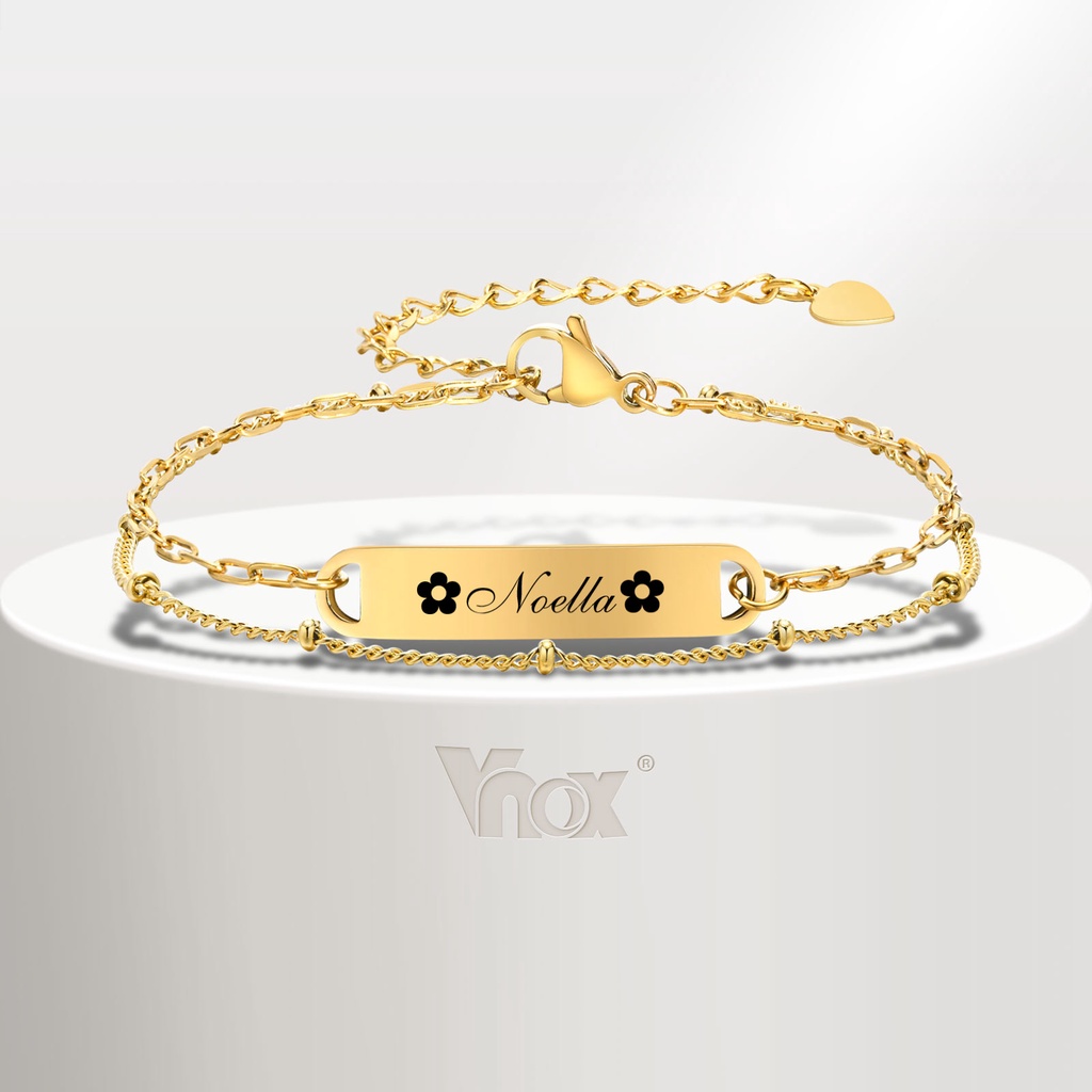 Vnox Nome Personalizado Pulseira De Dupla Camada Para Mulheres , Ouro 18K Corrente De Aço Inoxidável em Oferta na Shopee