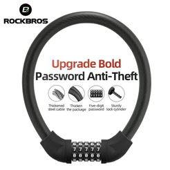 ROCKBROS 87CM Bike Lock Steel Código De Cinco Dígitos Anti-Furto 1.72CM Cabo Arrojado Senha PVC Wrapped MTB Road Accessories
