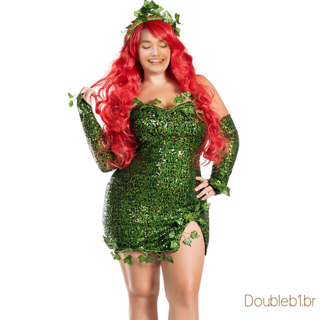 Traje Dou-Deluxe Verde Hera Para Mulheres Falsas Folhas De Lantejoulas Com Conjunto De Luvas em Oferta na Shopee