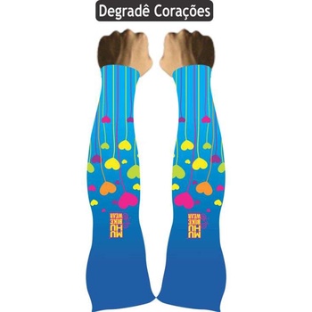 Par de Manguito Muhu Degrade Coracoes Manga Para Braços Esportivo Unissex Proteção Solar UV50+ Segunda Pele Mangote Vôlei