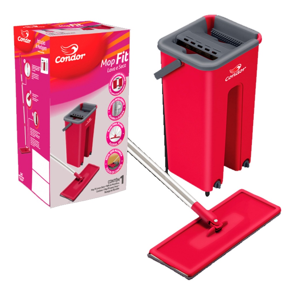 Mop  Fit Com Refil Extra De Microfibra Para Limpeza De Piso/Parede -CONDOR em Oferta na Shopee