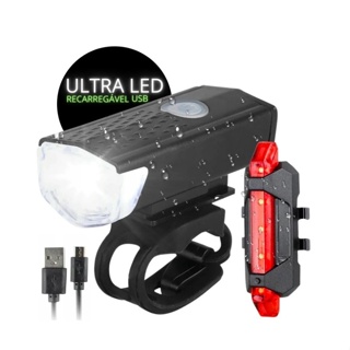 Farol Bike Bicicleta Recarregavel USB Led + sinalizador traseiro Premium em Oferta na Shopee