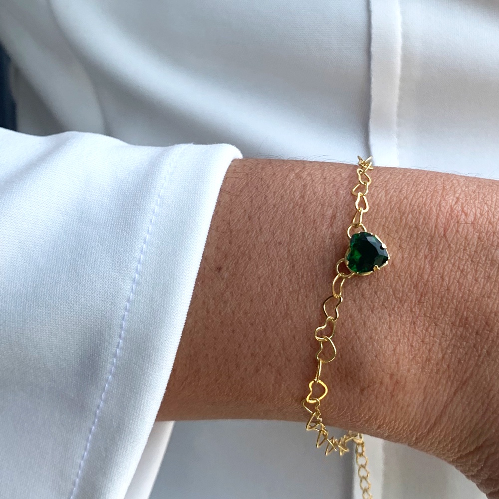 Kit 10 Pulseira Madrinha Pedra Verde Folheada + Almofadinha