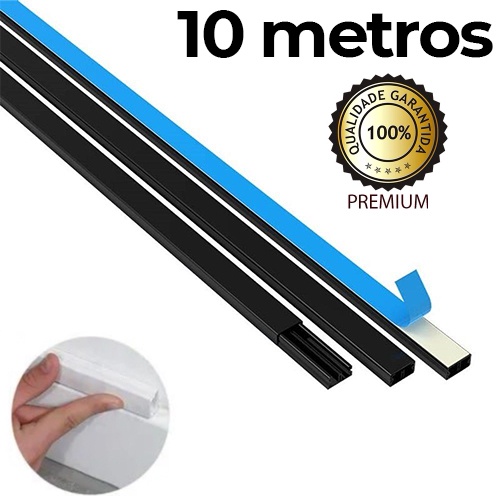 CANALETA PRETA  10 METROS COM FITA ADESIVA DUPLA FACE COLA MARCA BOA 20x10, ESCONDER FIOS 100CM PVC PLÁSTICO