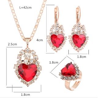 4PCS Conjunto De Jóias De Noiva Feminina Em Forma De Amor Colar De Brincos