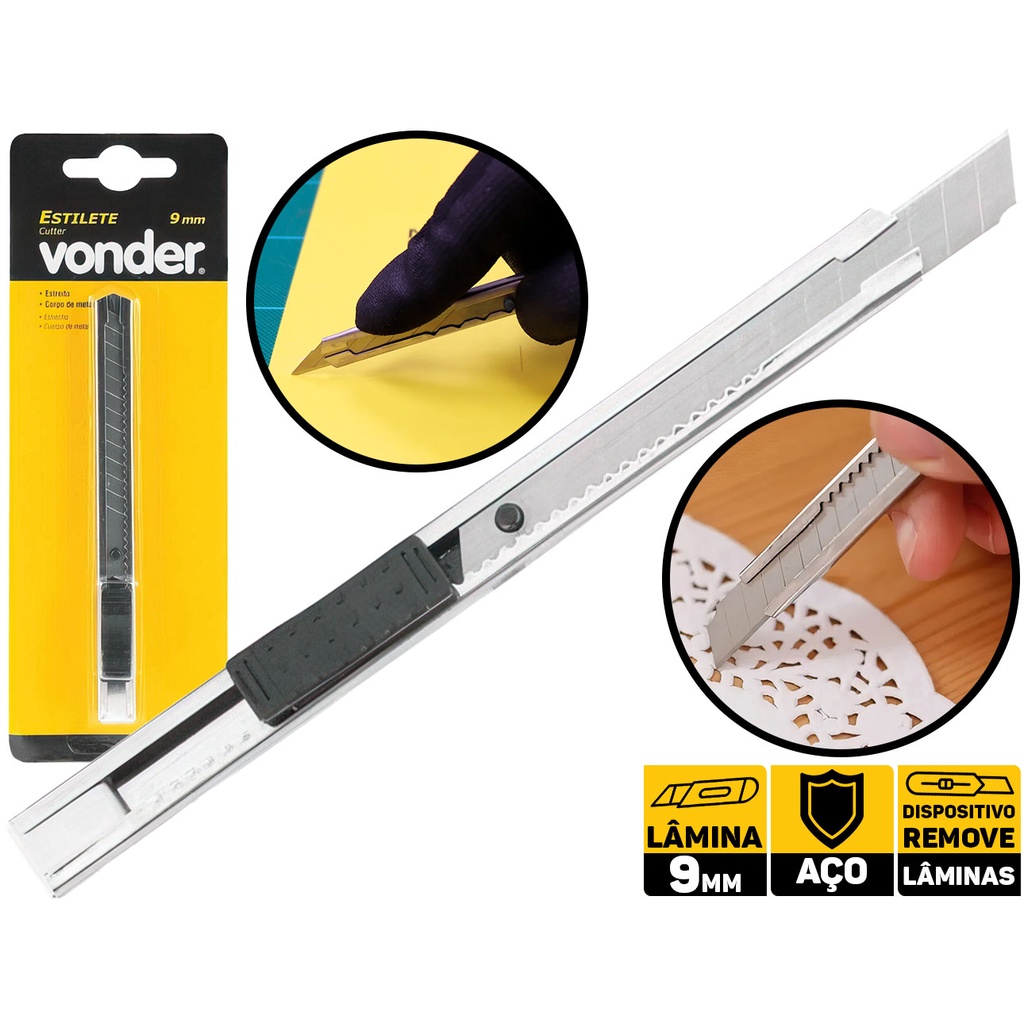 Estilete Profissional Estreito Corpo Metálico 9 Mm Leve Compacto Qualidade Vonder em Oferta na Shopee