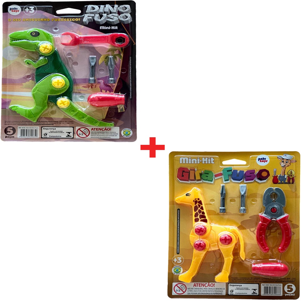 Brinquedo de Montar com Ferramentas Dinossauro e Animais Dino fuso + Gira fuso Monta Monta