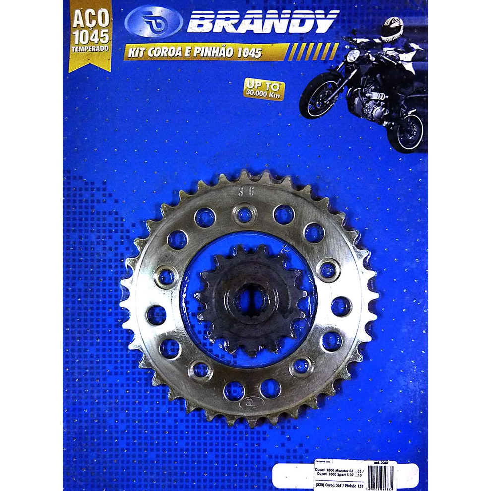 Kit Relação para Moto Ducati 1000 Monster i.e. 2003 até 2005 / Ducati 1000 Sport S 2007 até 2010 Sem Corrente - Brandy