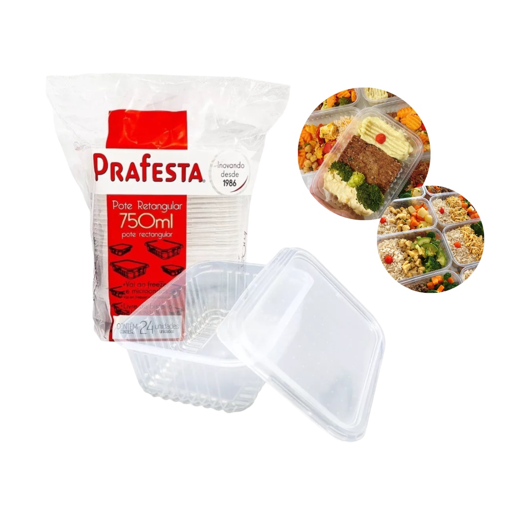 Potes Marmitas Descartáveis 150/ 250 / 350 / 500 / 750 / 1000ml / Fitness Fit Freezer Microondas Dieta PRAFESTA