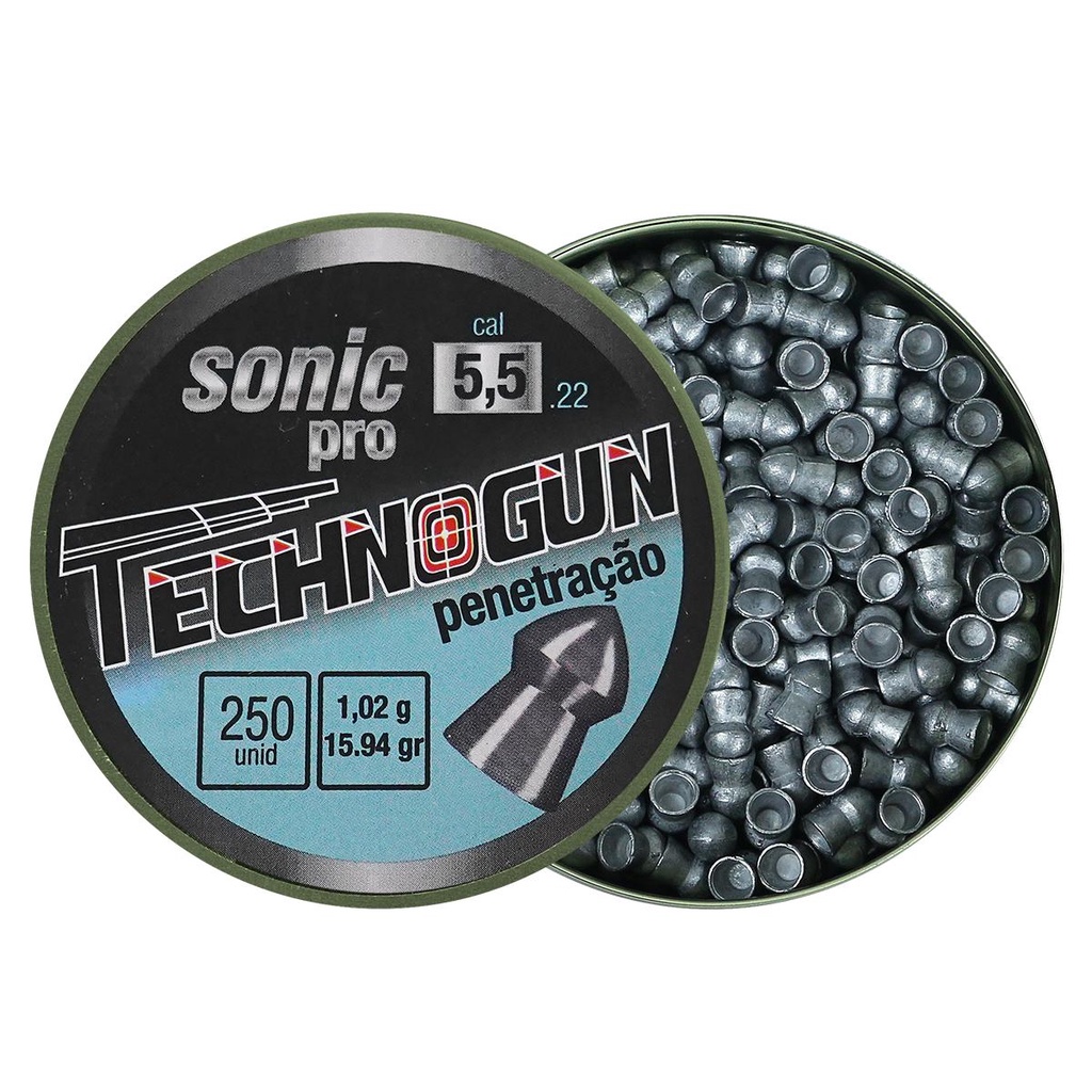 Lata de Chumbinho 5.5mm Technogun Sonic Pro Penetração 15,94gr 250un em Oferta na Shopee