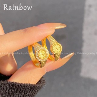 【 Rainbow 】 18K Anel Aberto Folheado A Ouro 520 De Relógio Para Homens E Mulheres Presente Do Dia Dos Namorados