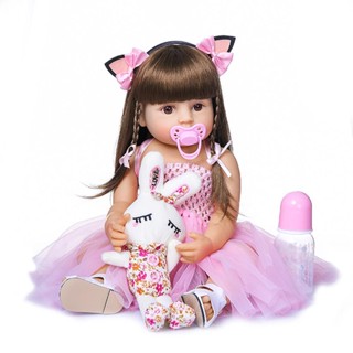 Boneca Bebê Reborn Brastoy Gatinha De 55cm 100% Silicone