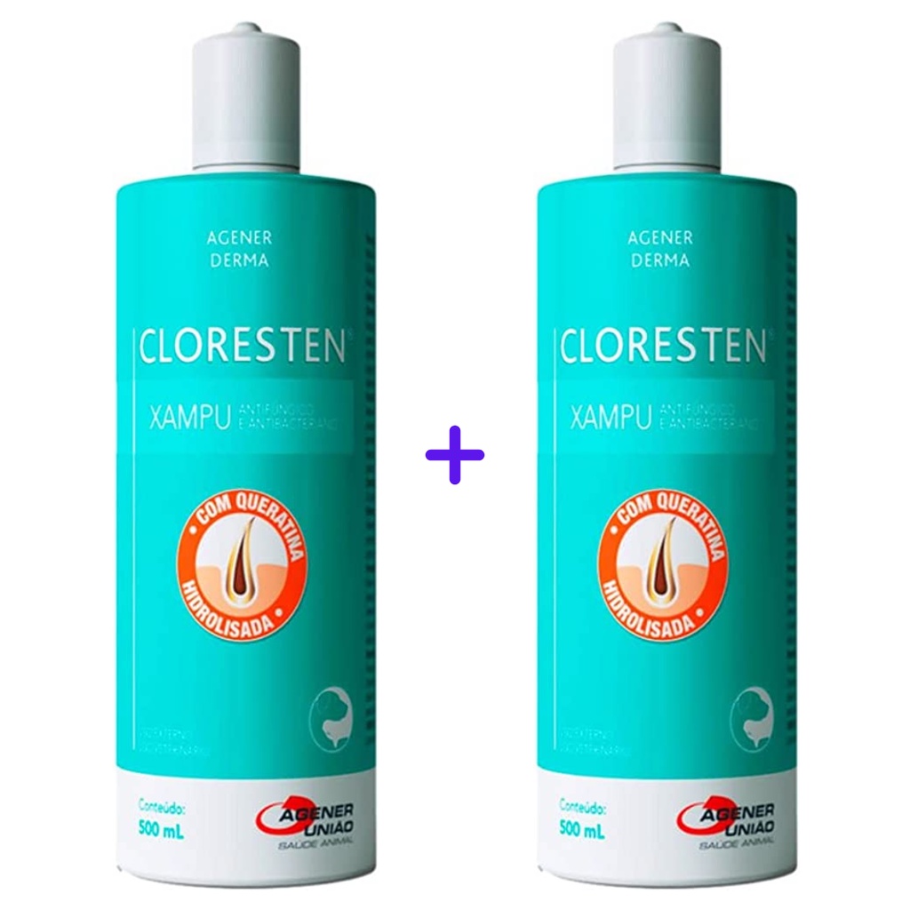 2 Unidades Cloresten Shampoo Antifúngico E Antibacteriano De 500ml Cães - Pets
