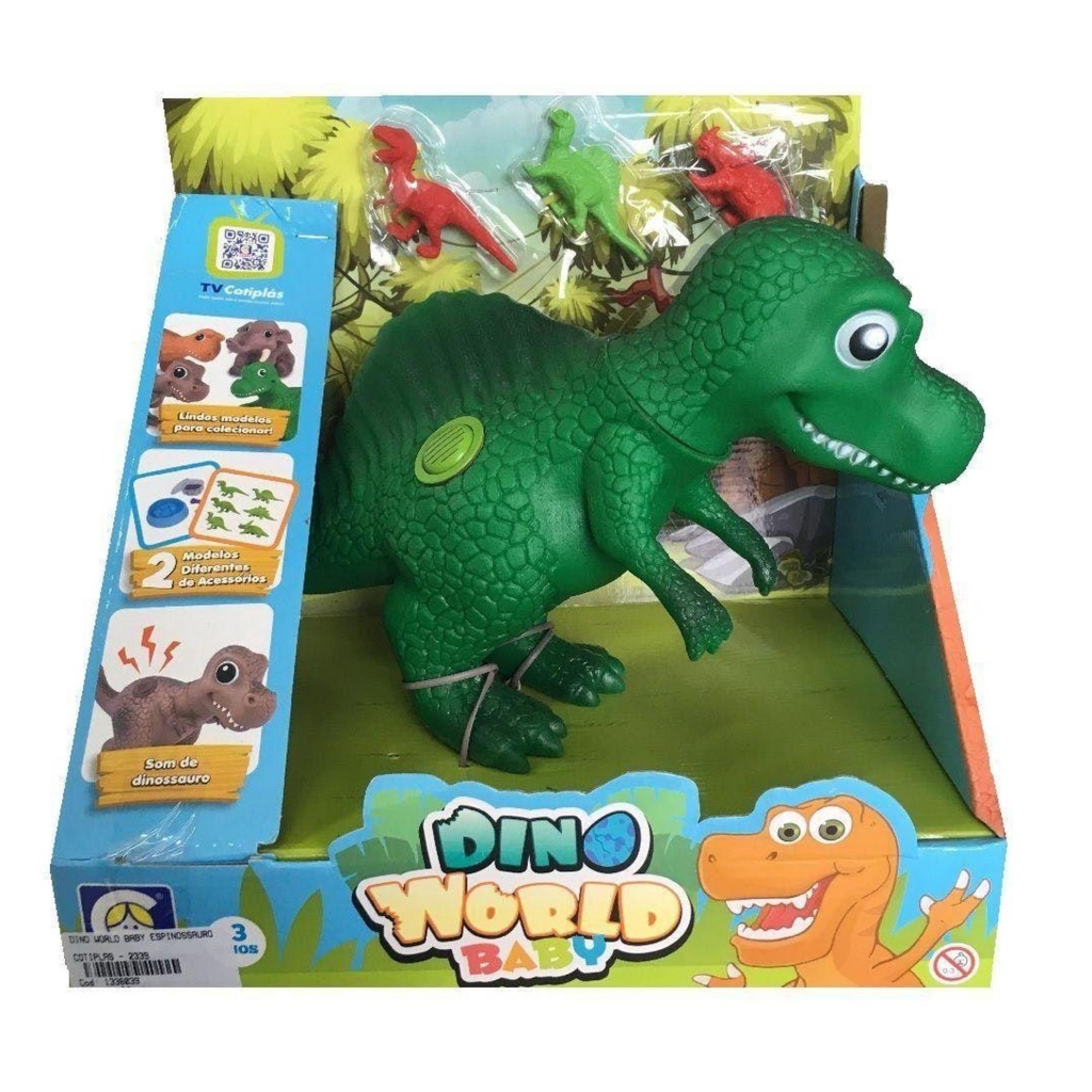Dinossauro World Babys Espinossauro em Plástico Vinil com Som 19,5cm Verde Cotiplas 2339