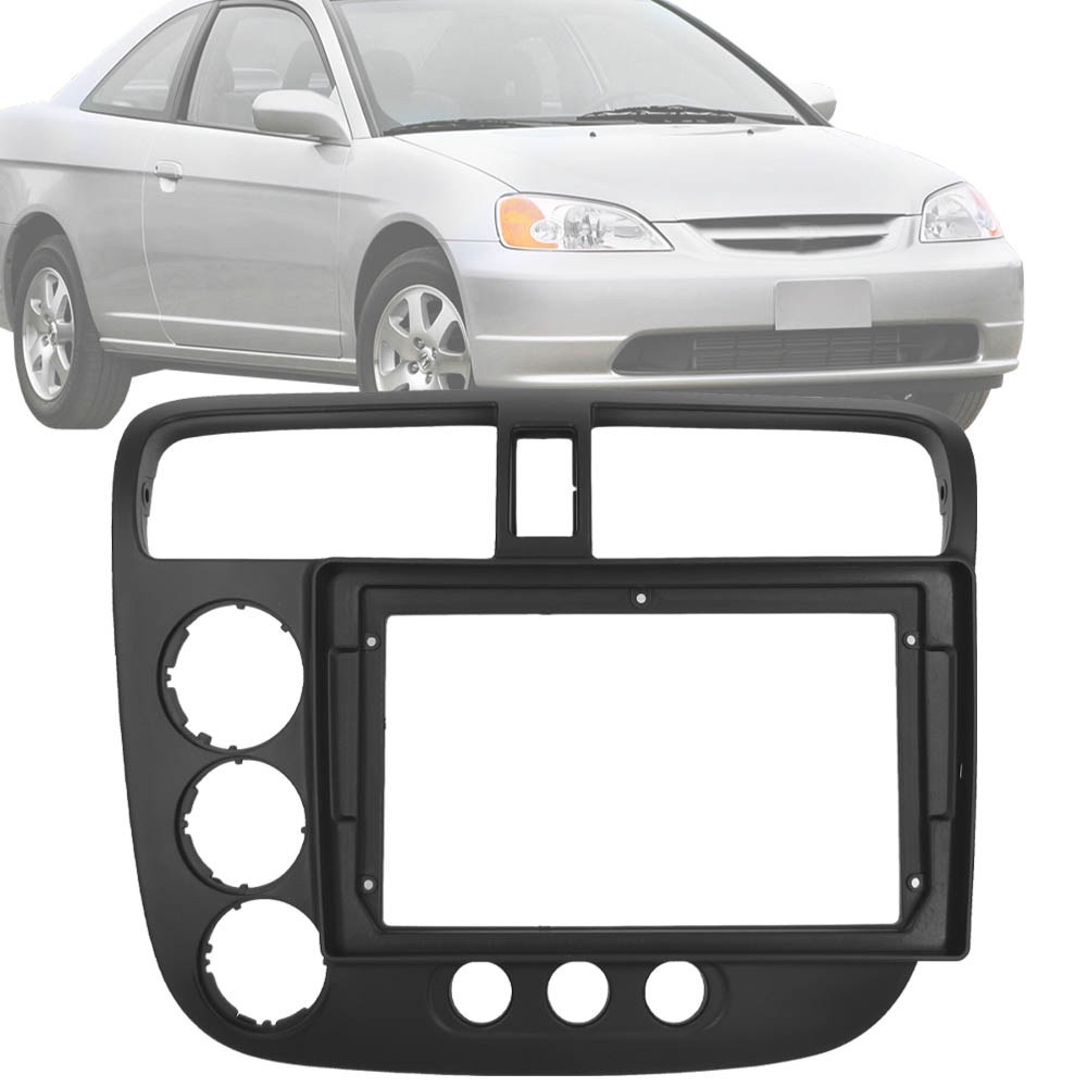 Moldura Painel 2 Din 9" Polegadas Civic 2001 até 2006 Preto Fosco Ar Analógico