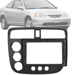 Moldura Painel 2 Din 9" Polegadas Civic 2001 até 2006 Preto Fosco Ar Analógico