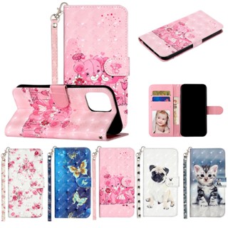 Motorola Moto G84 E40 E30 E20 G9 Play E7 Plus G60 G40 Fusion G7 Power G22 G42 Carteira 3D Com Porta-Cartões Slot Padrão De Urso Rosa Fofo Capa Protetora De Couro Premium