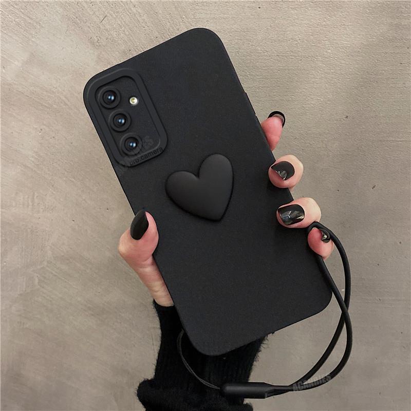 Capa De Silicone Do Coração Amor Para Samsung M55 M15 A55 A35 A25 A15 A05S A24 A14 J7 Prime 4G Protetora Pulso Cordão De Proteção Da Câmera