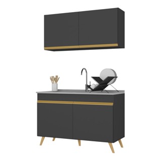Cozinha Compacta 2 peças com Armário e Balcão MP3748 Veneza GB Multimóveis Preta