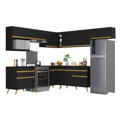 Cozinha Completa de Canto Veneza GB Multimóveis MP2071 com Armário e Balcão Preta