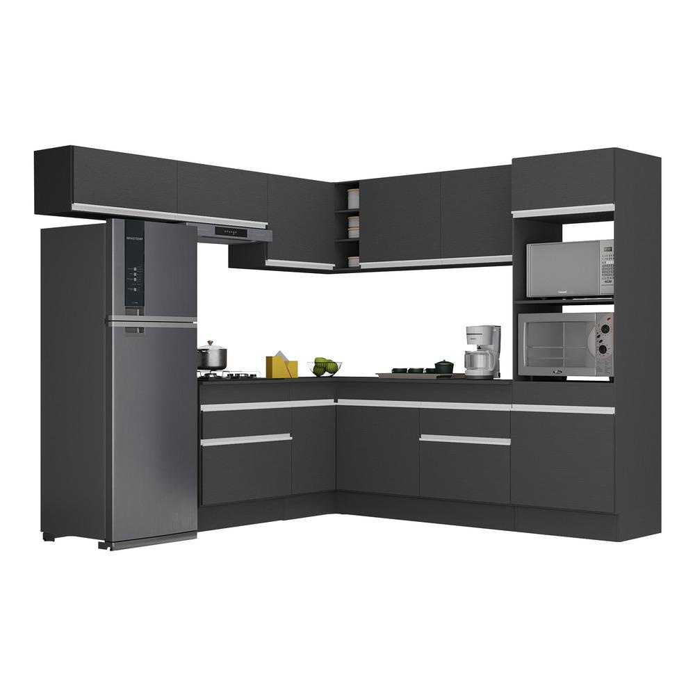 Armário de Cozinha Completa de Canto com Rodapé Veneza Multimóveis MP2105.898 Preto/Branco - Home & Living