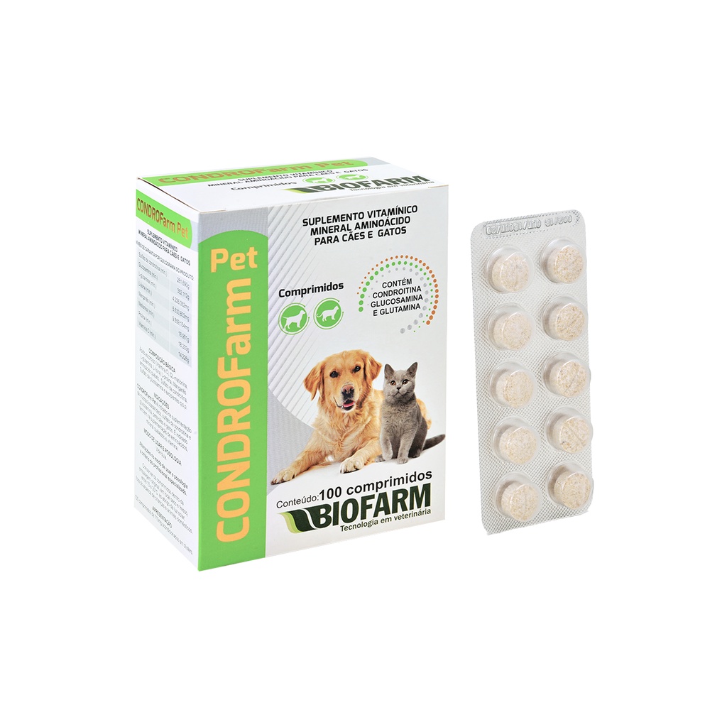 Condrofarm Pet 10 Comprimidos - Suplemento Articular Cães e Gatos - Biofarm