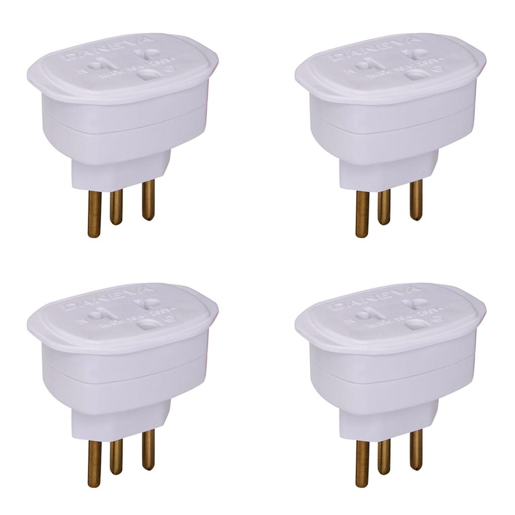 Kit 4 Adaptadores Universal 250v 10a 2P+T Branco Daneva em Oferta na Shopee