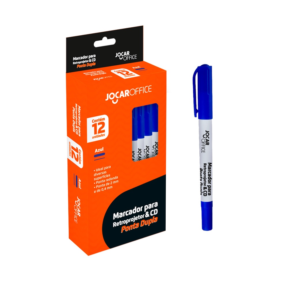 Caneta Marcador Permanente Ponta Dupla Retroprojetor CD 12un