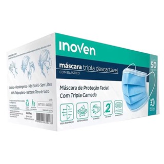 Mascara descartavel tripla cirúrgica azul com 50 unidades Inoven