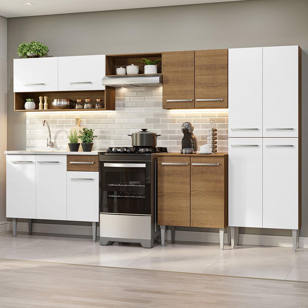 Armário de Cozinha Completa 293cm com Pia Rustic/Branco Emilly Madesa 09