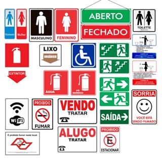 Placa De Sinalização Adesiva PVC Aviso Emergencia Vários Modelos e Tamanhos