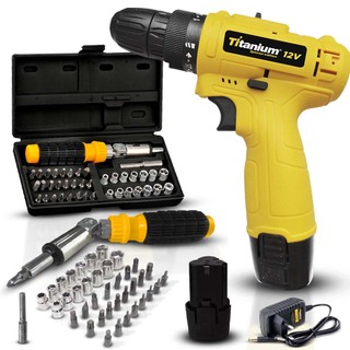 Parafusadeira Furadeira Titanium 12v + Kit Soquetes C/Chave em Oferta na Shopee