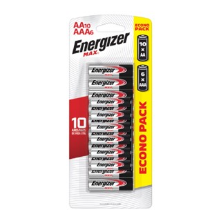 10 Pilhas Energizer Pequena AA MAX e 06 Palito AAA Max Alcalina Longa Duração 1 Cartela