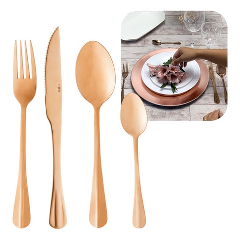 Jogo De Talheres Inox Rose 24 Peças – Faqueiro Luxo Lyor Decoração Luxo Dourado Estilo Rose Jogo de Facas, Garfos e Colheres com 24 peças