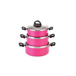 Conjunto de Caçarolas Antiaderente Nacional 3 Peças Rosa