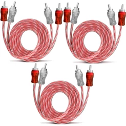 Kit 3 Cabo RCA 1 Metro Dupla Blindagem Injetado 4mm Vermelho