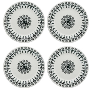Kit Jogo 4 Pratos Rasos Biona Folk em Cerâmica Decorada 24 cm - Oxford em Oferta na Shopee