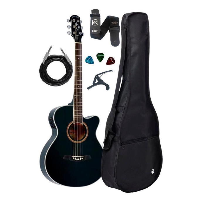 Violao Eletrico Strinberg Berlin Be30c Black Kit Completo