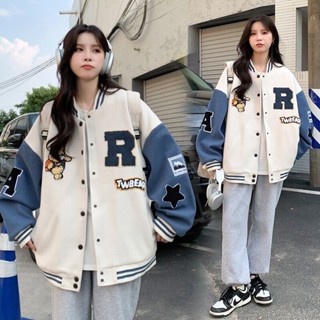 Coreano Retro Cartoon Print Student Casual Baseball Uniformes De Manga Fina Versátil Casaco De Cardigan Feminino Longa