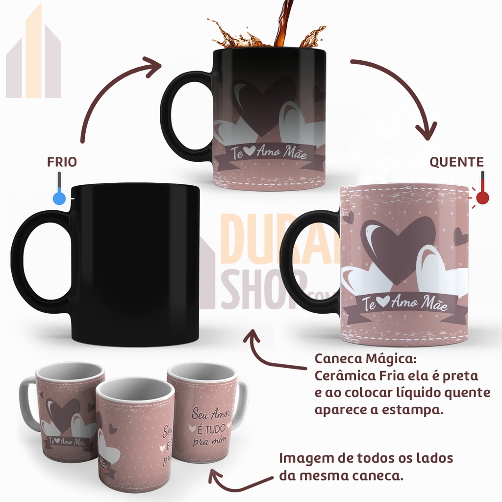 Caneca Mágica Presente Dia das Mães Aniversário Criativo Muda de Cor Xícara Mãe Te Amo Surpresa