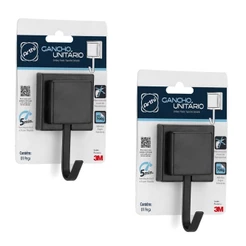Kit 2 Ganchos Cabide Suporte Porta Toalha de Rosto de Parede Banheiro 3M Sem Furo Preto Black Arthi