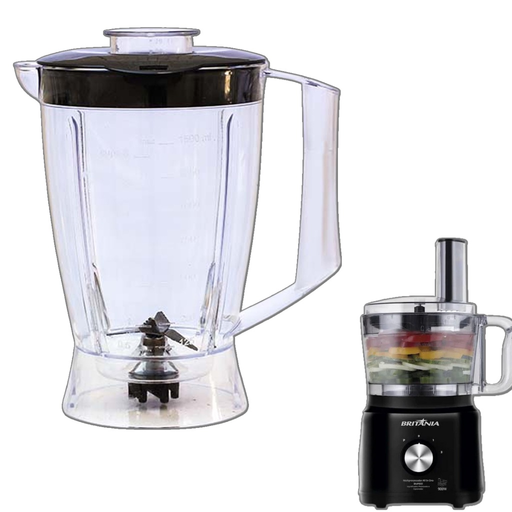 Copo Para Multiprocessador BMP 900P 900W 3 Em 1 All In One Tampa Preta Cristal