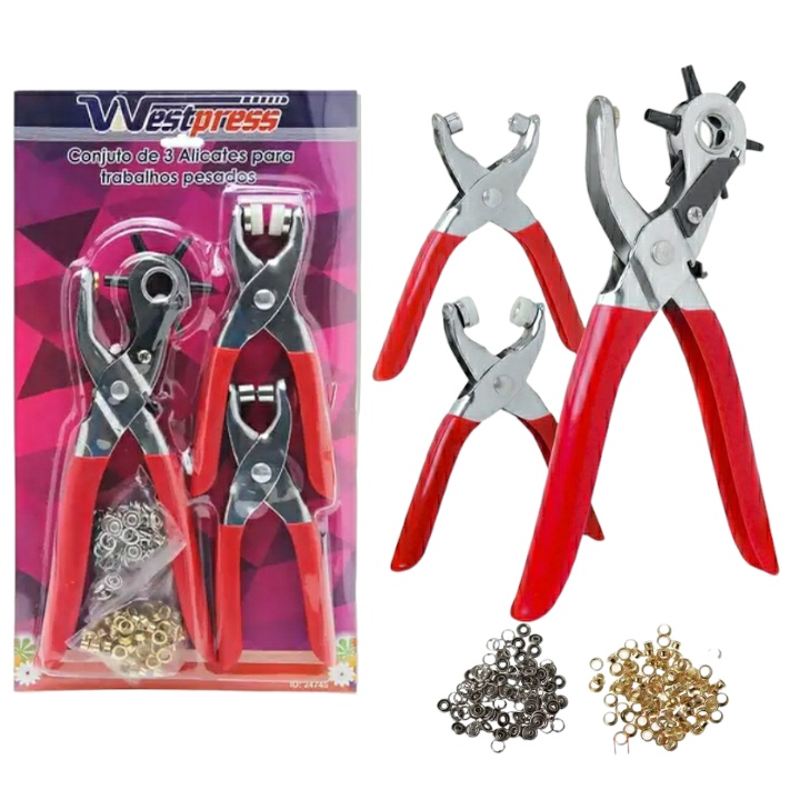 Kit de Alicates para Furar e Pregar Ilhós e Botões Westpress pachwork br