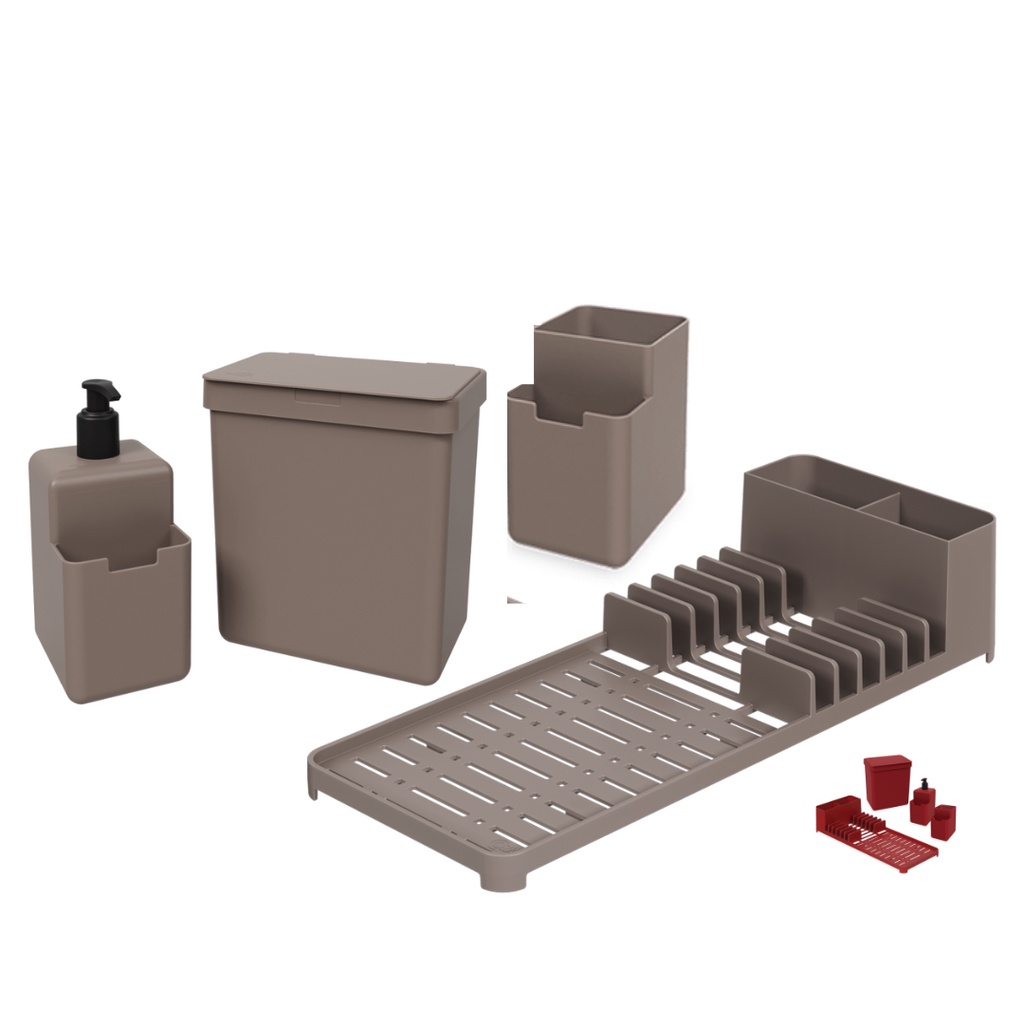 Kit Organizador Pia Cozinha Coza Brinox Porta Detergente Dosador Escorredor Louça Lixeira de Bancada Dispenser em Oferta na Shopee
