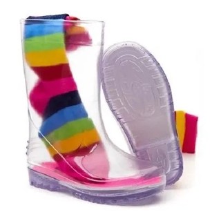 Bota Galocha Transparente + Galochita Infantil Feminina Menina
