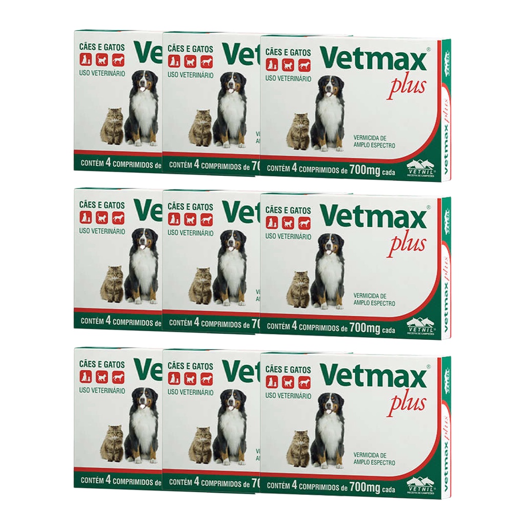 Vetmax Plus 700mg Vetnil 4 comp. Cães e Gatos Kit com 9 em Oferta na Shopee