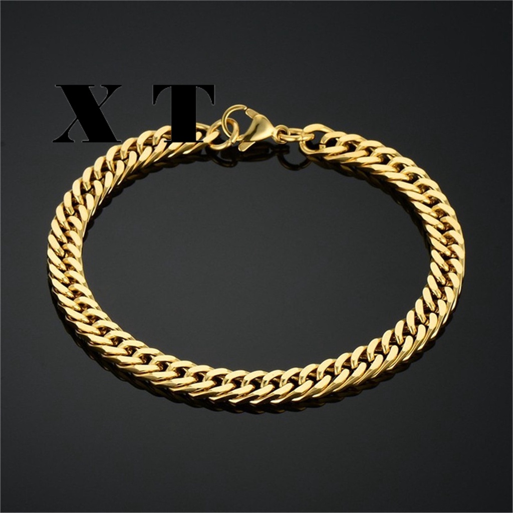 Pulseira Masculinas De banhado a Ouro 18k Pulseira De Corrente Cubano Punk Jóias em Oferta na Shopee