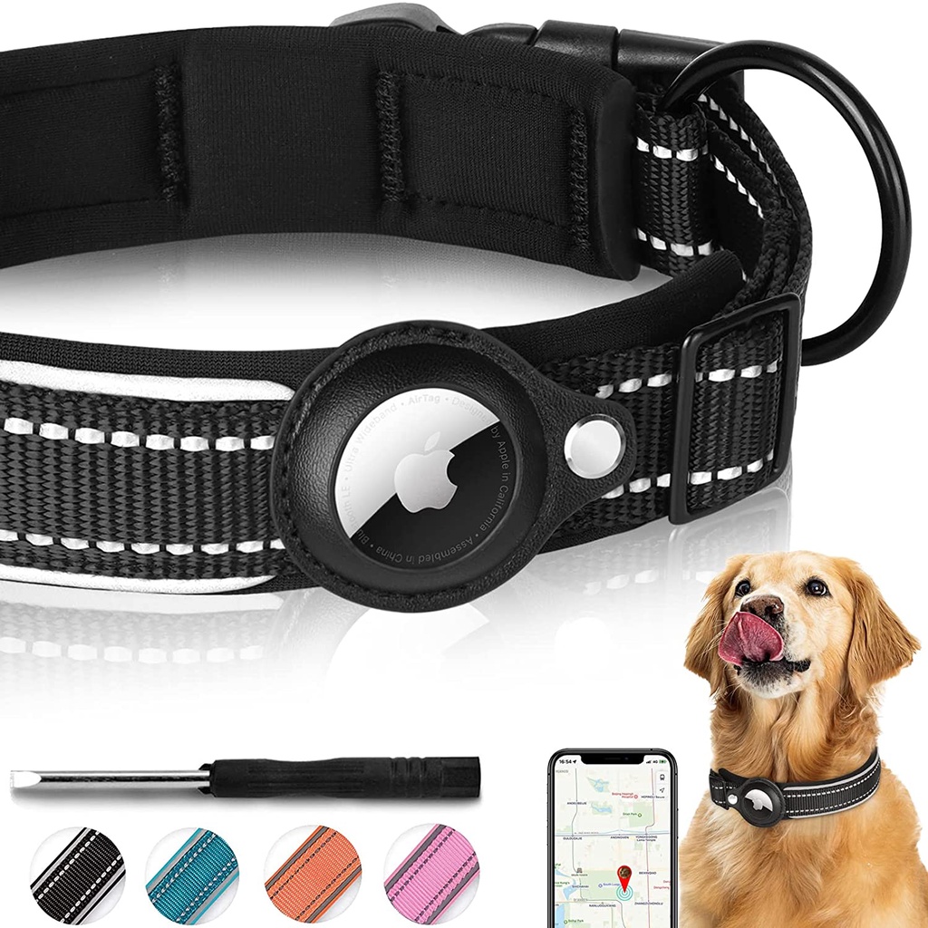 Coleira Refletiva AirTag Dog Collar , Padded Apple Air Tag Para Cães De Serviço Pesado Com Estojo Porta , Acessórios Ajustáveis Pet Pequenos , Médios E Grandes ,